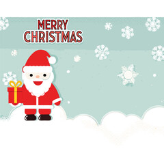 a Christmas greeting card with a cartoon illustration of Santa Claus in the center