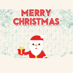 a Christmas greeting card with a cartoon illustration of Santa Claus in the center