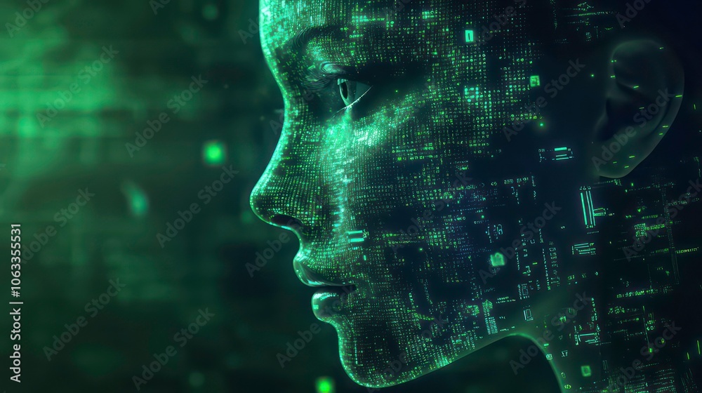 Fototapete a digital representation of a humanoid figure with a data-like texture.