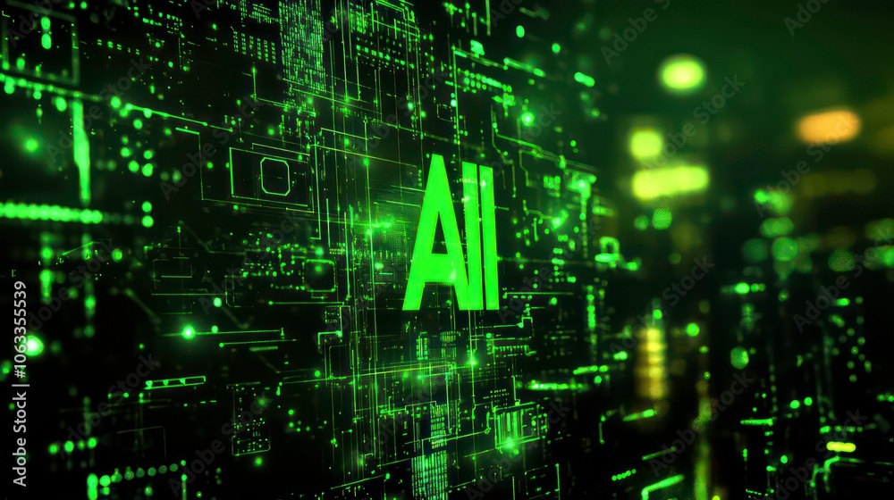 Aufkleber The green AI text with digital and futuristic elements is one example of the use of artificial intelligence banner technology based on data science and innovation in Internet cyberspace.