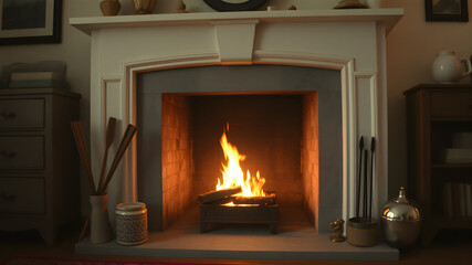 A fireplace with a fire burning in it