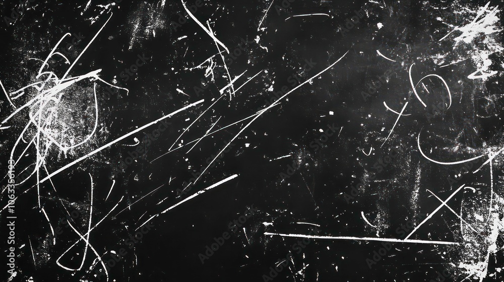 Poster a textured black surface with white scratches and marks, creating an abstract design.