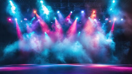 Fototapeta premium Colorful Stage Lights with Smoke Effect