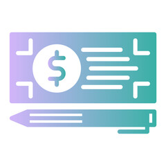 Bank check payment  icon, gradient vector illustration