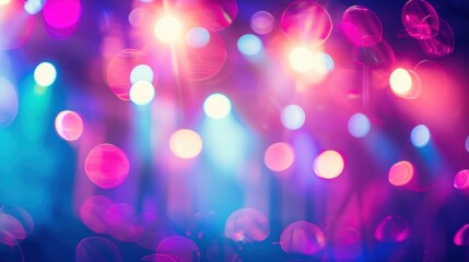 Soft unfocused spotlights paint the concert stage in a wash of color.