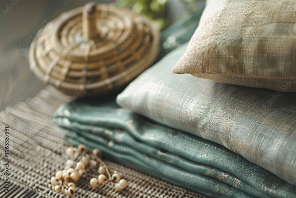 Aufkleber A stack of pillows resting on a table surface