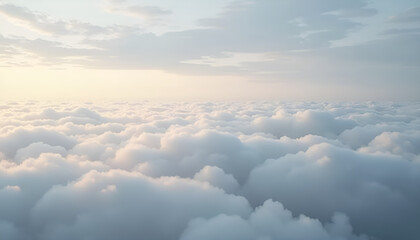 Clouds in a serene landscape above soft sunlight, atmospheric scenery, copy space