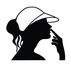 a woman are very tension mode and holding hand her nose vector silhouette