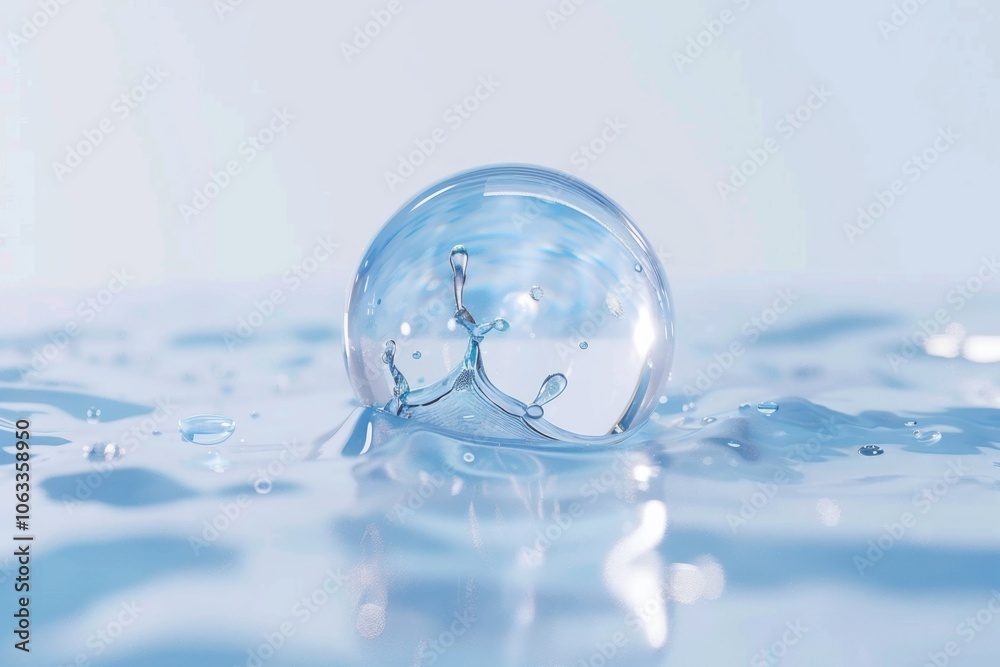Poster clear glass ball floating on calm water with a hint of reflection