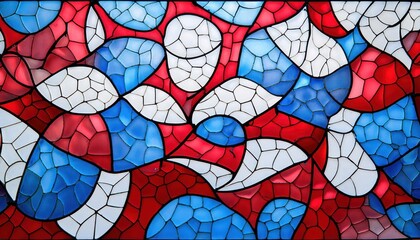 Bold and Patriotic Stained Glass Inspired Mosaic in Red, White, and Blue. Abstract American Flag Design Ideal for USA Themed Projects, Independence Day Decor, and Symbolic Americana Artwork