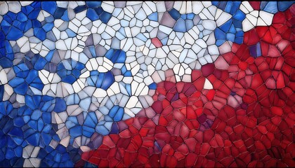 Bold and Patriotic Stained Glass Inspired Mosaic in Red, White, and Blue. Abstract American Flag Design Ideal for USA Themed Projects, Independence Day Decor, and Symbolic Americana Artwork