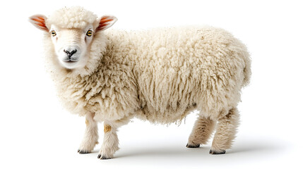Fototapeta premium Fluffy and Soft Sheep Isolated on a Clean White Background,Depicting a Peaceful and Tranquil Countryside Scene with a Pastoral and Agrarian Feel.