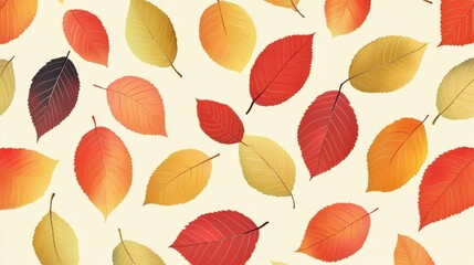 Colorful Autumn Leaves Pattern on Warm Beige Background
