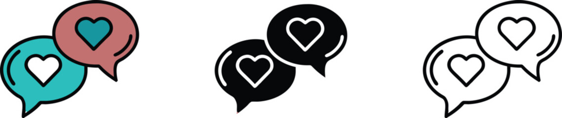 Love Speech Bubbles Communication Heart Icon Set