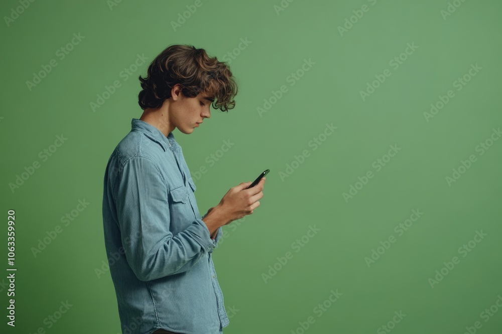 Poster a person studying their mobile device in everyday life setting