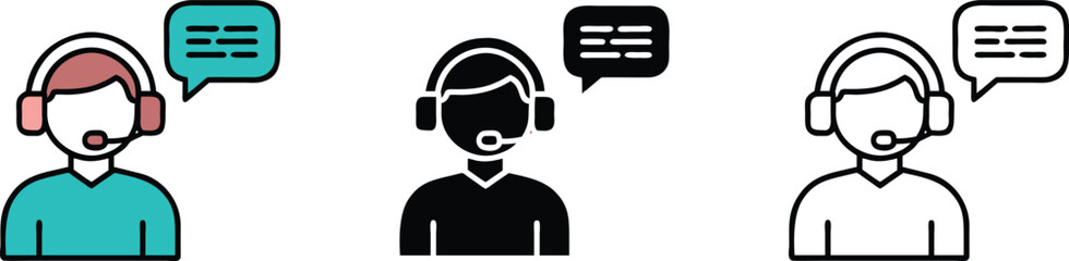 Customer Service Representative Icons with Speech Bubbles