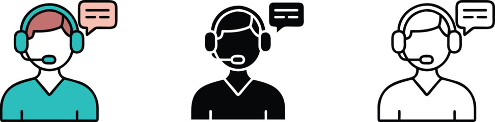 Customer Service Icons Filled, Outline, and Monochrome