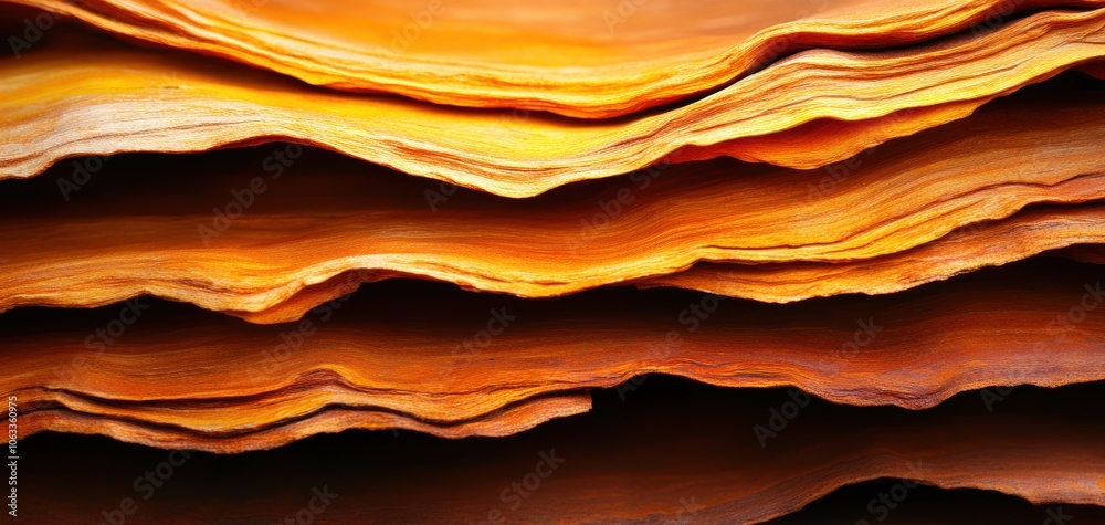 Poster a vibrant, abstract composition of layered textures in shades of orange and brown, creating a warm a