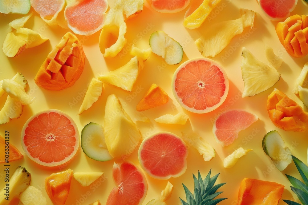 Poster a colorful display of tropical fruits like pineapples and mangoes captures summer's fresh vibe again