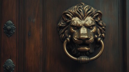 A large brass knocker in the shape of a lions head,