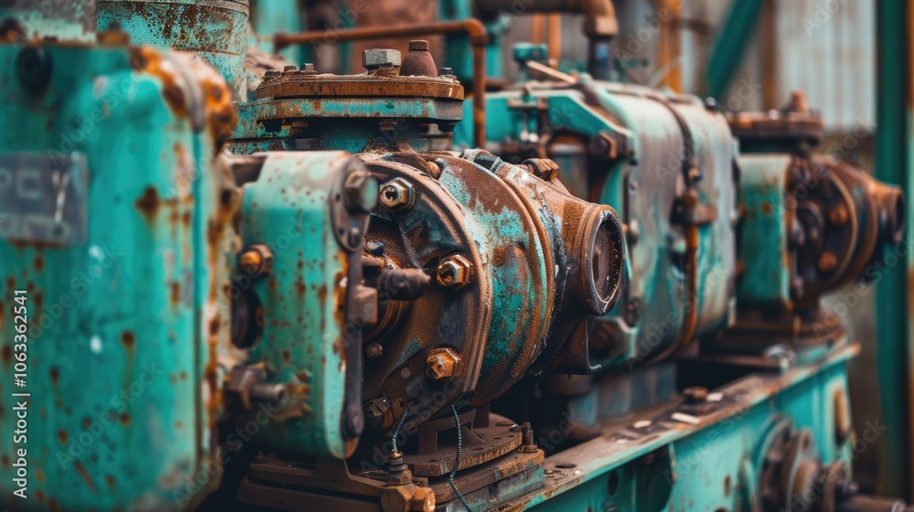 Aufkleber Close-up view of an industrial machine in a factory setting, ideal for use in business or manufacturing-related contexts