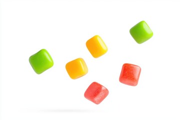 Colorful candy pieces dance in the air