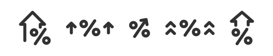 Percentage up icon. Percent arrow growth. Discount cost. Price increase