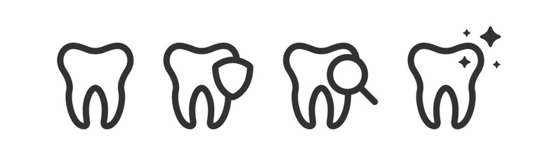 Teeth icon. Dental health. Clean, shield, magnifier sign oral mouth.