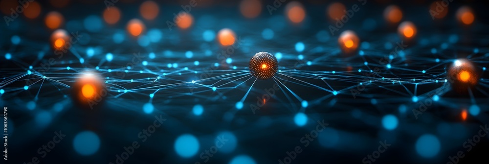 Poster Interconnected Futuristic Digital Network with Glowing Particles and Circuits - Abstract Technology Background Representing Data Flow,Neural Connections,and Intelligence.