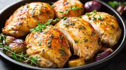 Delicious herb roasted chicken with vegetables for a perfect family dinner