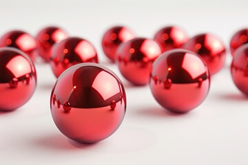 A collection of bright red balls placed on a clean white background