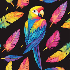 Fototapeta premium Cute Colorful Parrot Feather Pattern with Fine Details
