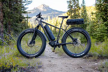 Fototapeta premium an adventure bike with wide tires on wilderness trail