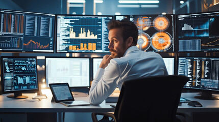 Analyst in Command Center with Data Monitors