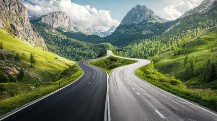 Fototapeta premium Scenic Road Split in Mountain Landscape