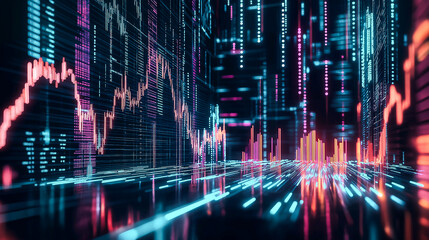 Dynamic Financial Data Chart in Neon Lighting