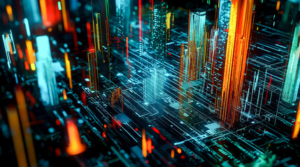 Dynamic Financial Data Chart in Neon Lighting