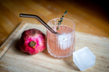 cold refreshing summer drink on a wooden board