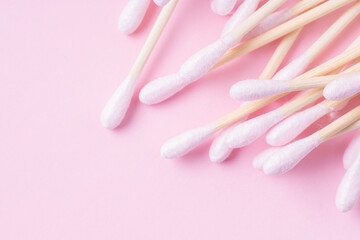 Heap of bamboo pink cotton swabs