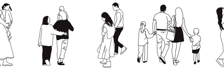 Hand-drawn doodle family border. Outline family clipart. Hand-drawn black art.