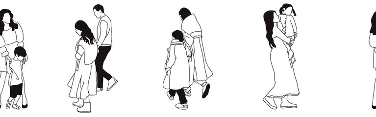 Hand-drawn doodle family border. Outline family clipart. Hand-drawn black art.