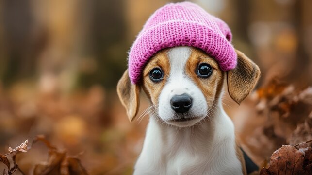 Adorable Puppy in Pink Beanie
