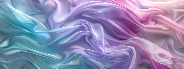 Obraz premium Flowing silk fabric in pastel shades of blue, purple, and pink creates a serene and elegant texture.