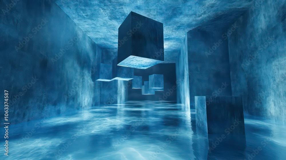 Aufkleber These abstract images feature blue cubes floating in a blue void.