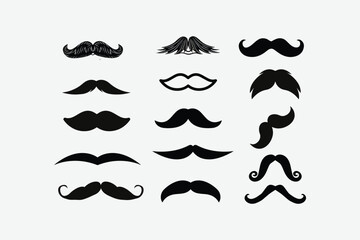 Set of mustaches silhouette vector illustration, easily editable file