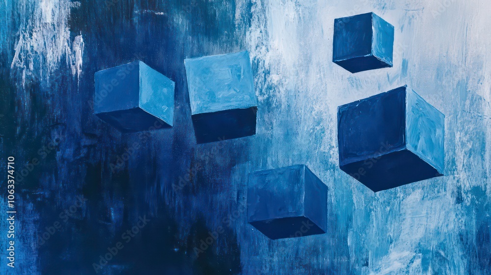 Poster These abstract images feature blue cubes floating in a blue void.
