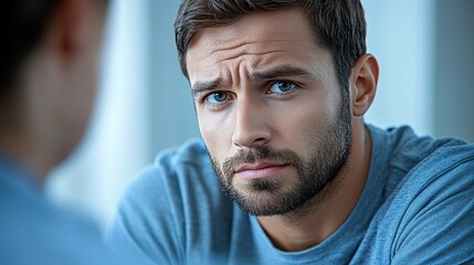 Obraz premium Therapist and patient discussing self-care strategies, with the therapist providing reassuring guidance in a soft, supportive office space with empty space for text