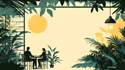 Counselor and client seated in a therapy room filled with greenery and natural elements, creating a serene atmosphere that encourages relaxation with empty space for text