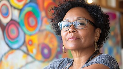 Therapist using art therapy tools to help a client express emotions, encouraging creativity and healing in a colorful, supportive space with empty space for text