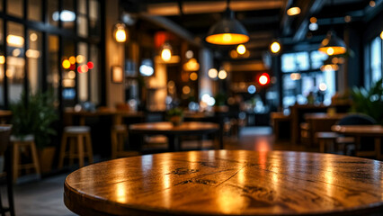 Round Table in Foreground, Industrial Cafe Background